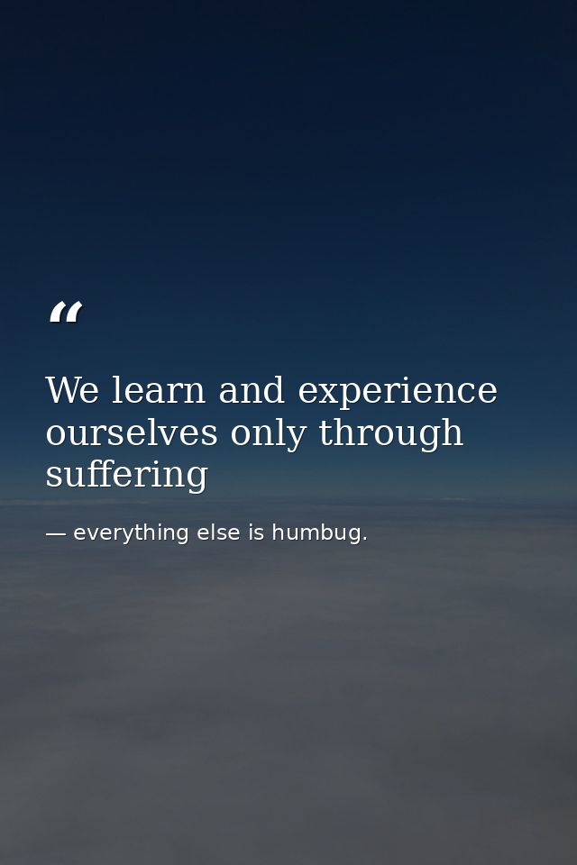 We learn and experience ourselves only through suffering — everything else is humbug.