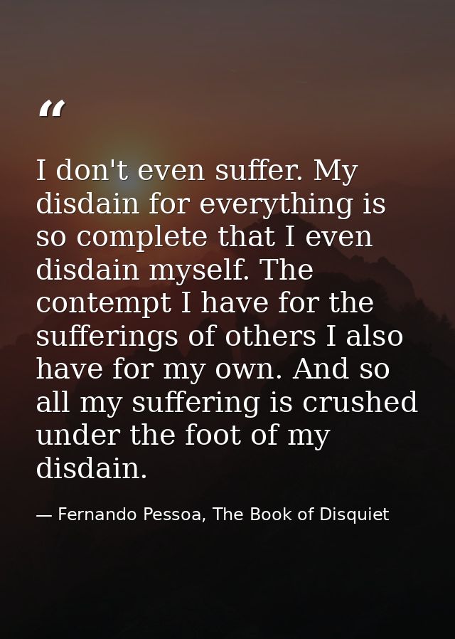 I don't even suffer. My disdain for everything is so complete that I even disdain myself. The contempt I have for the su — Fernando Pessoa, The Book of Disquiet