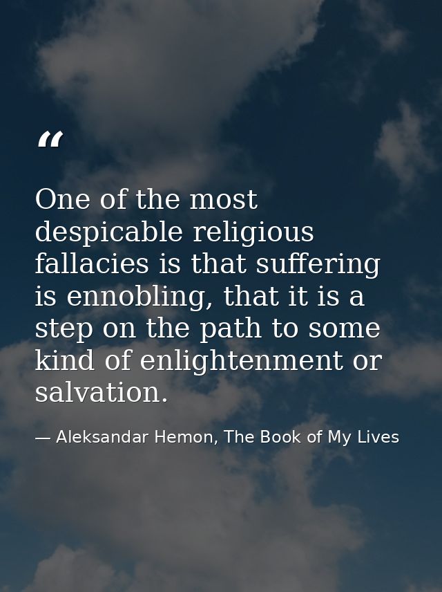 One of the most despicable religious fallacies is that suffering is ennobling, that it is a step on the path to some kin — Aleksandar Hemon, The Book of My Lives