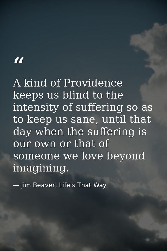 A kind of Providence keeps us blind to the intensity of suffering so as to keep us sane, until that day when the sufferi — Jim Beaver, Life's That Way