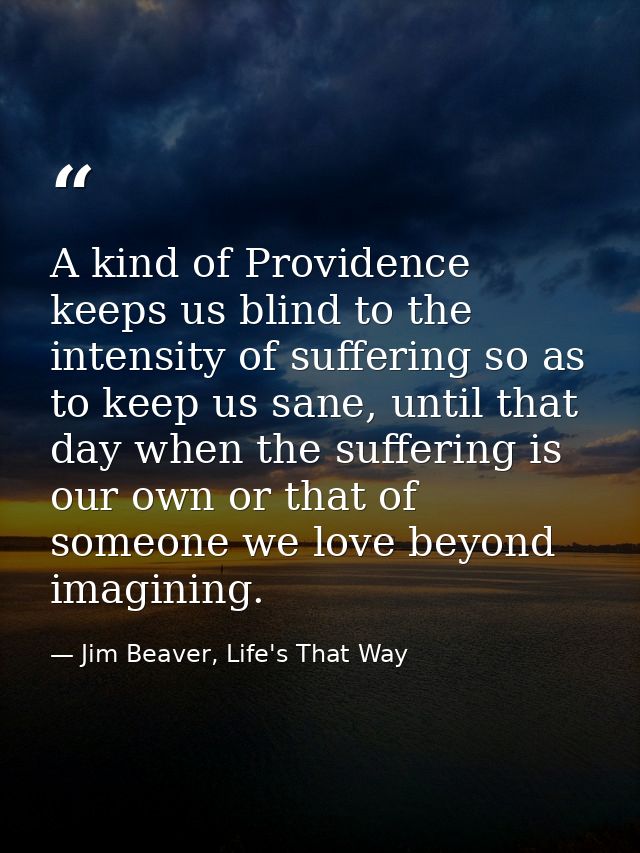 A kind of Providence keeps us blind to the intensity of suffering so as to keep us sane, until that day when the sufferi — Jim Beaver, Life's That Way