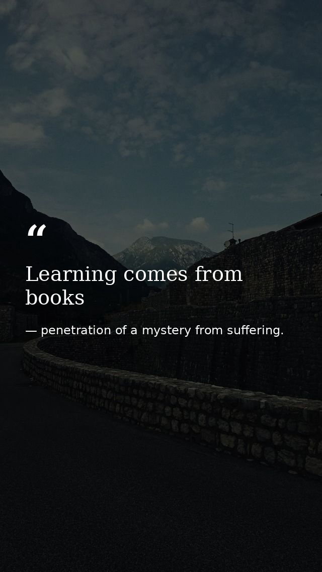 Learning comes from books — penetration of a mystery from suffering.