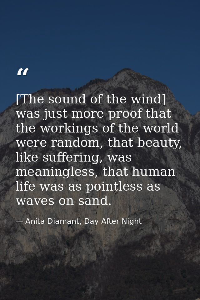 [The sound of the wind] was just more proof that the workings of the world were random, that beauty, like suffering, was — Anita Diamant, Day After Night