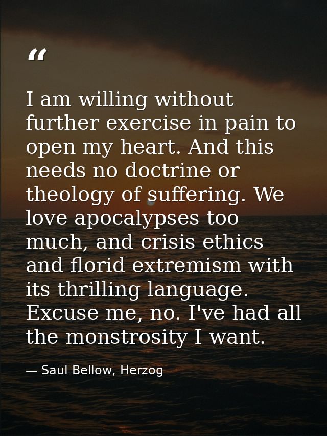 I am willing without further exercise in pain to open my heart. And this needs no doctrine or theology of suffering. We  — Saul Bellow, Herzog