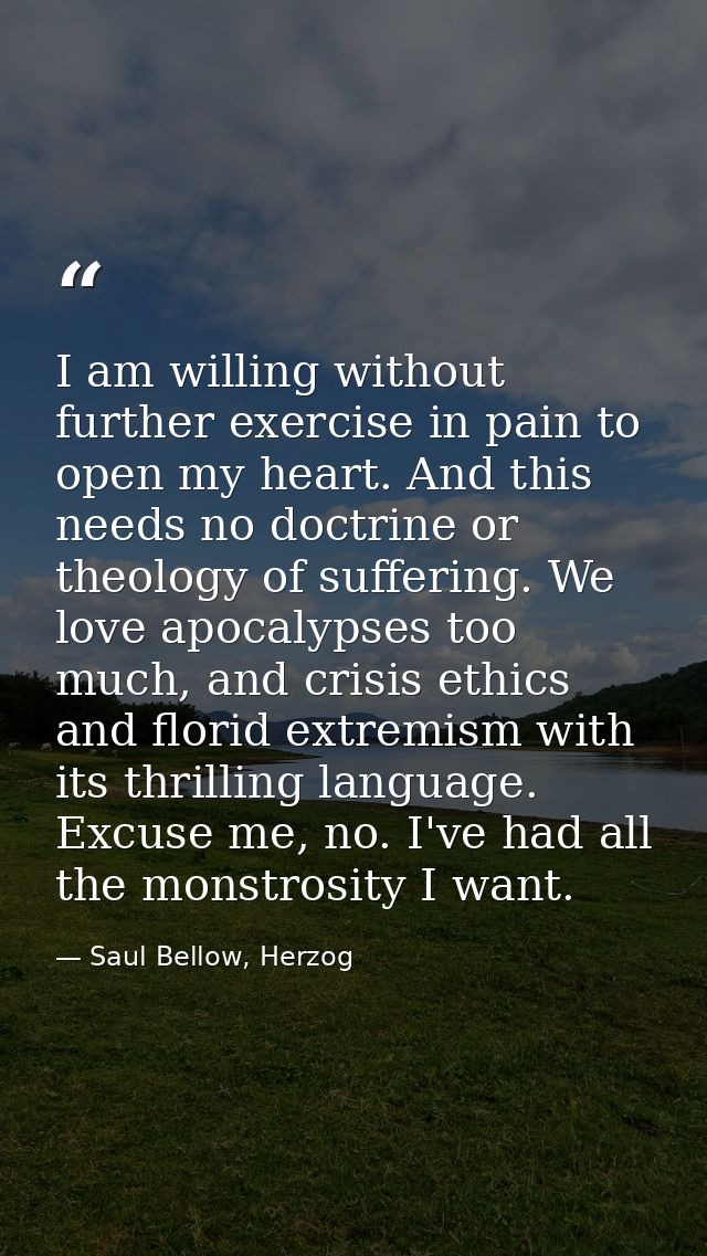 I am willing without further exercise in pain to open my heart. And this needs no doctrine or theology of suffering. We  — Saul Bellow, Herzog