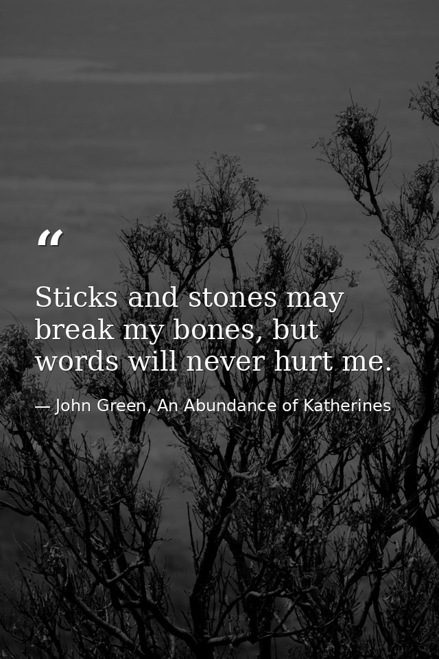 Sticks and stones may break my bones, but words will never hurt me. — John Green, An Abundance of Katherines