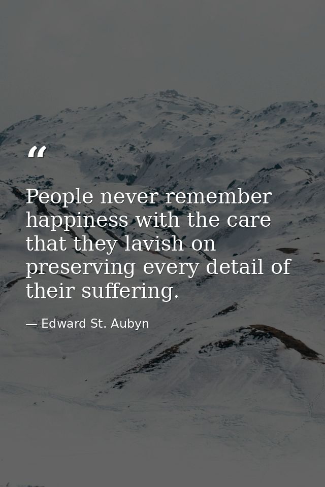 People never remember happiness with the care that they lavish on preserving every detail of their suffering. — Edward St. Aubyn