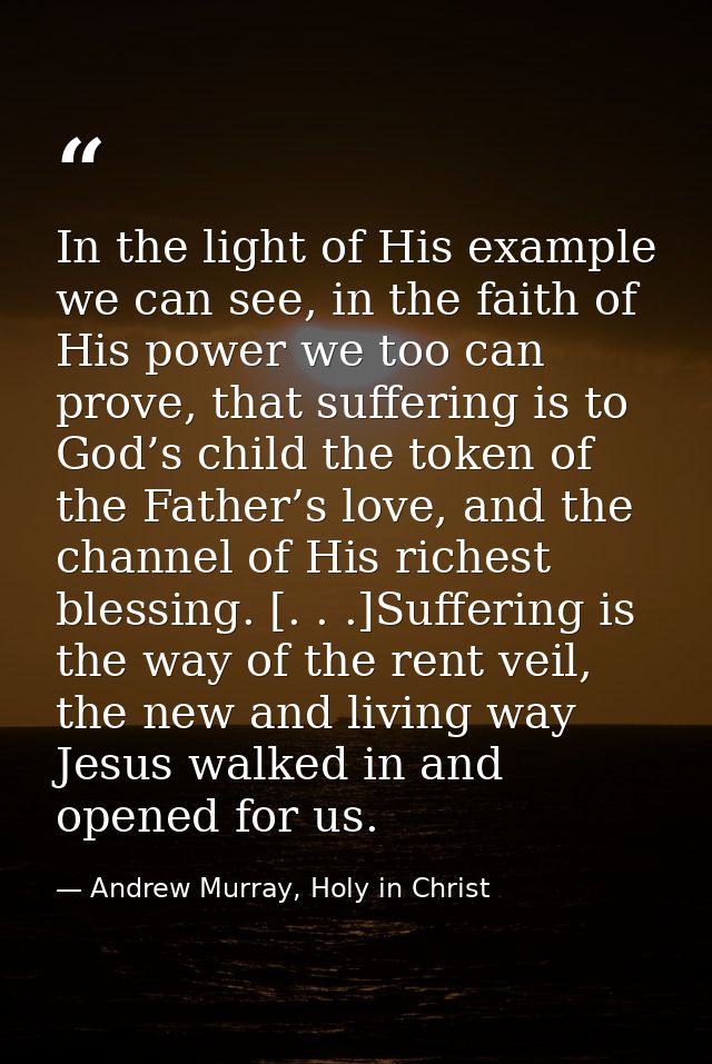 In the light of His example we can see, in the faith of His power we too can prove, that suffering is to God’s child the — Andrew Murray, Holy in Christ