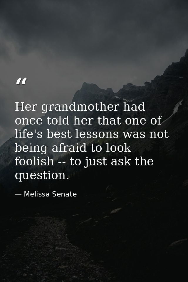 Her grandmother had once told her that one of life's best lessons was not being afraid to look foolish -- to just ask th — Melissa Senate