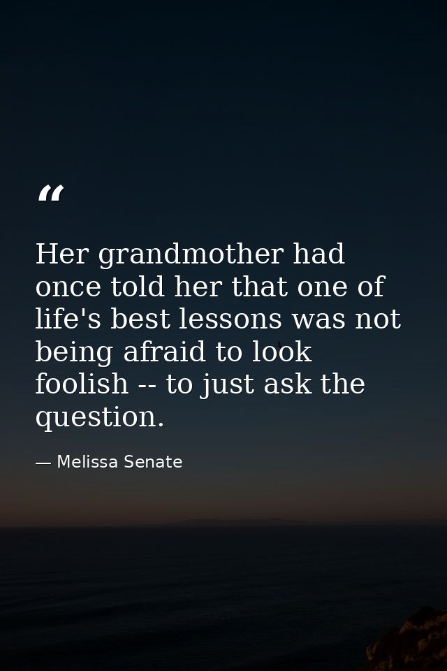 Her grandmother had once told her that one of life's best lessons was not being afraid to look foolish -- to just ask th — Melissa Senate