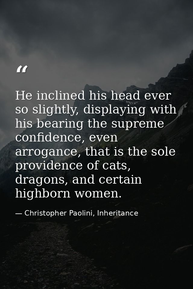 He inclined his head ever so slightly, displaying with his bearing the supreme confidence, even arrogance, that is the s — Christopher Paolini, Inheritance