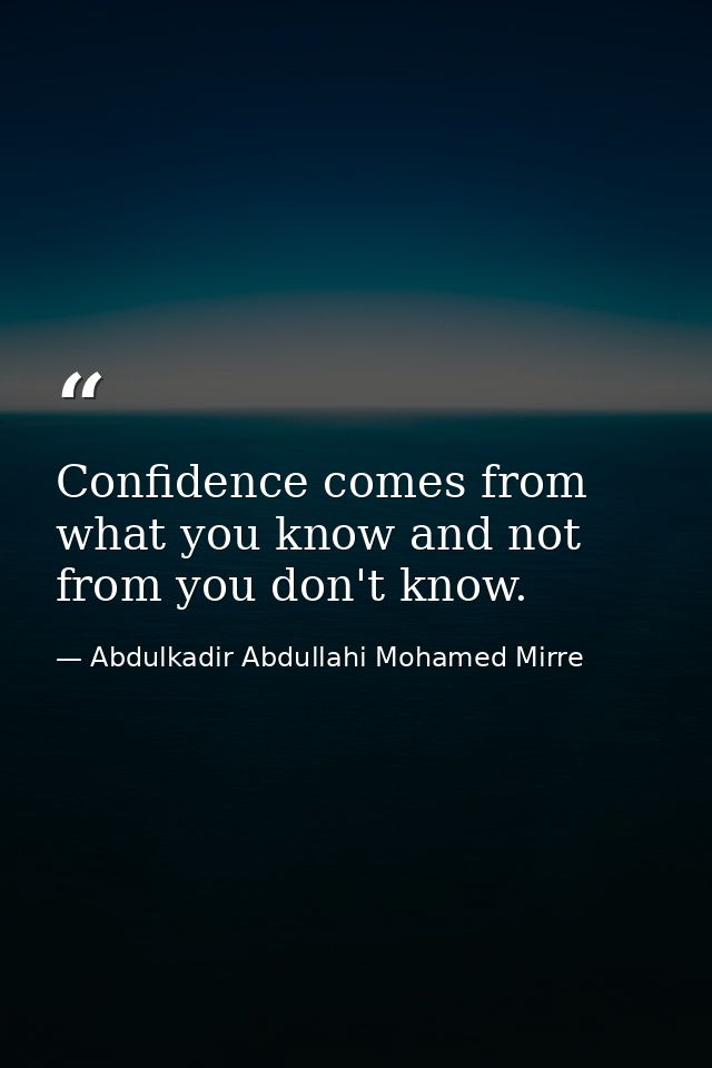 Confidence comes from what you know and not from you don't know. — Abdulkadir Abdullahi Mohamed Mirre