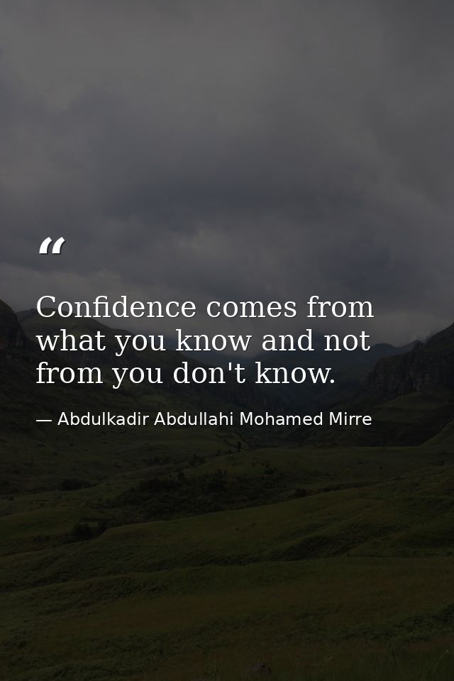 Confidence comes from what you know and not from you don't know. — Abdulkadir Abdullahi Mohamed Mirre