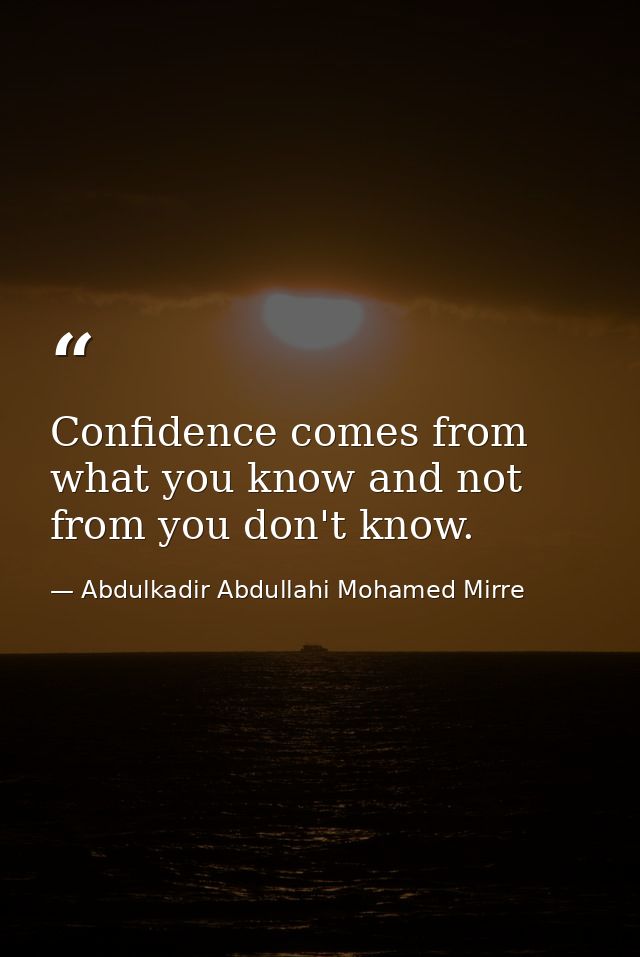 Confidence comes from what you know and not from you don't know. — Abdulkadir Abdullahi Mohamed Mirre