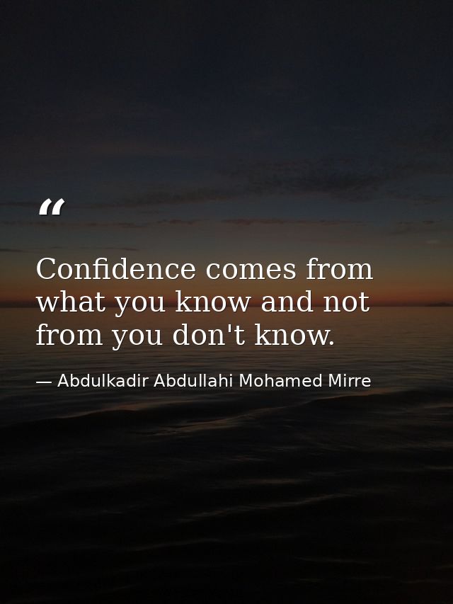 Confidence comes from what you know and not from you don't know. — Abdulkadir Abdullahi Mohamed Mirre