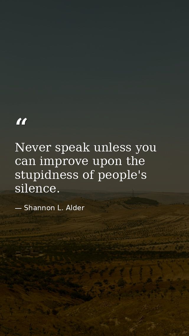 Never speak unless you can improve upon the stupidness of people's silence. — Shannon L. Alder