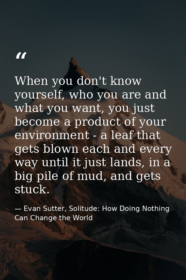 When you don't know yourself, who you are and what you want, you just become a product of your environment - a leaf that — Evan Sutter, Solitude: How Doing Nothing Can Change the World
