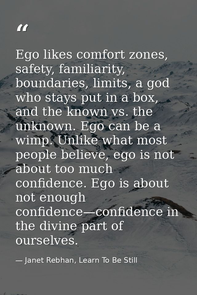 Ego likes comfort zones, safety, familiarity, boundaries, limits, a god who stays put in a box, and the known vs. the un — Janet Rebhan, Learn To Be Still