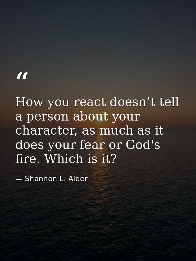 How you react doesn’t tell a person about your character, as much as it does your fear or God's fire. Which is it? — Shannon L. Alder