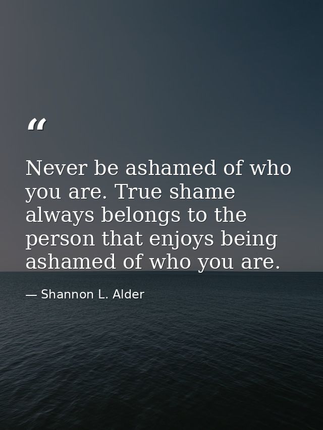 Never be ashamed of who you are. True shame always belongs to the person that enjoys being ashamed of who you are. — Shannon L. Alder
