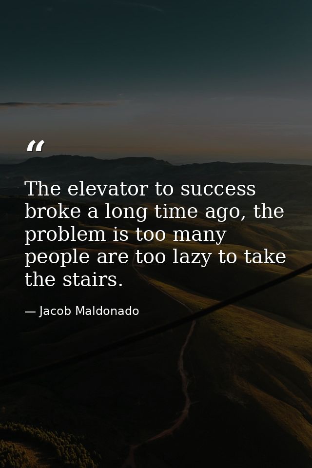 The elevator to success broke a long time ago, the problem is too many people are too lazy to take the stairs. — Jacob Maldonado