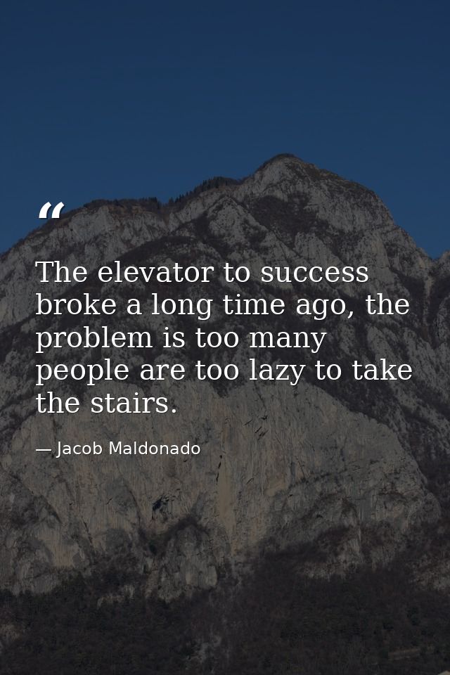 The elevator to success broke a long time ago, the problem is too many people are too lazy to take the stairs. — Jacob Maldonado