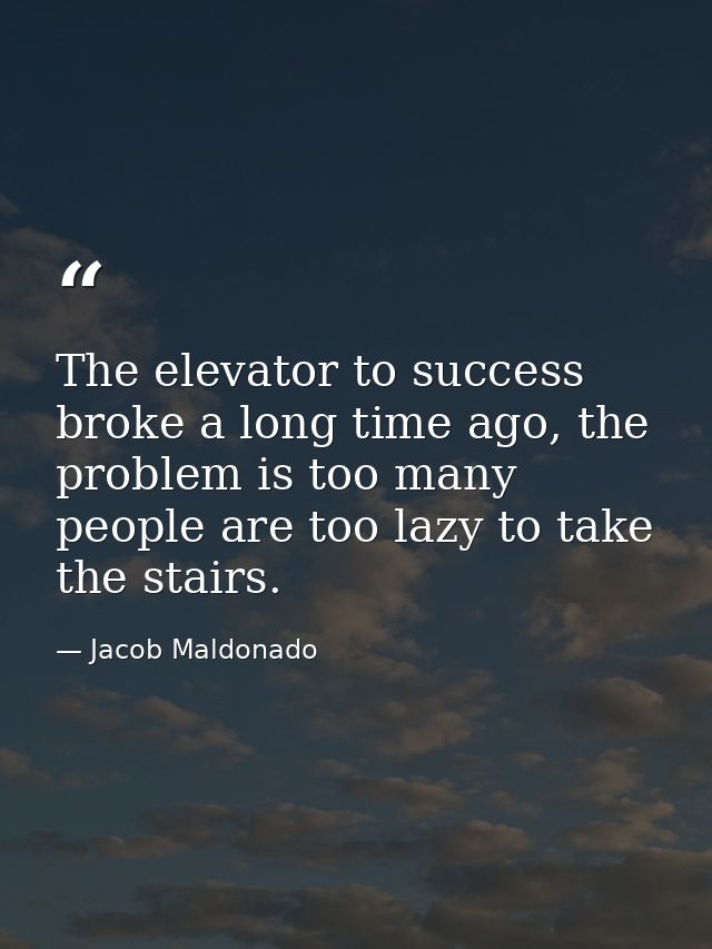 The elevator to success broke a long time ago, the problem is too many people are too lazy to take the stairs. — Jacob Maldonado