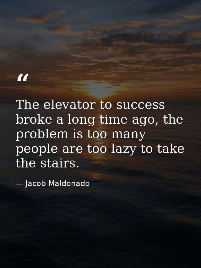 The elevator to success broke a long time ago, the problem is too many people are too lazy to take the stairs. — Jacob Maldonado