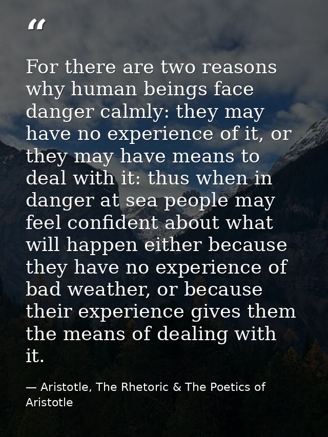 For there are two reasons why human beings face danger calmly: they may have no experience of it, or they may have means — Aristotle, The Rhetoric & The Poetics of Aristotle