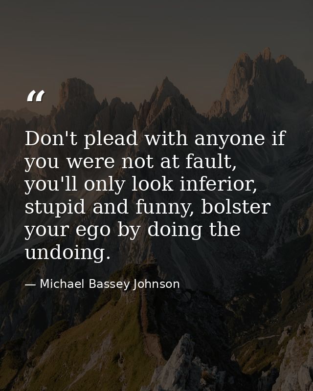 Don't plead with anyone if you were not at fault, you'll only look inferior, stupid and funny, bolster your ego by doing — Michael Bassey Johnson