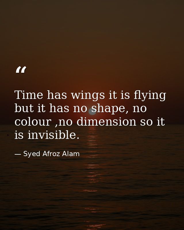 Time has wings it is flying but it has no shape, no colour ,no dimension so it is invisible. — Syed Afroz Alam