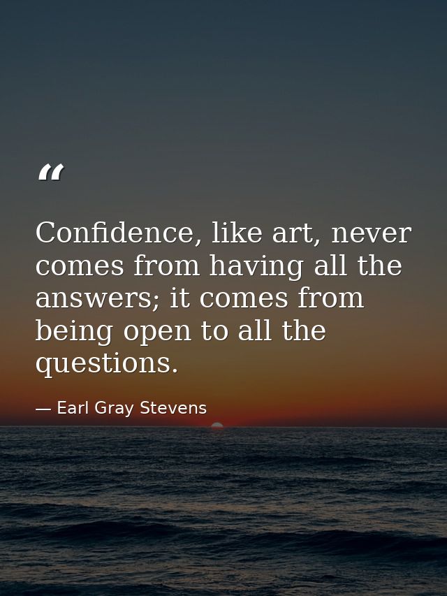 Confidence, like art, never comes from having all the answers; it comes from being open to all the questions. — Earl Gray Stevens