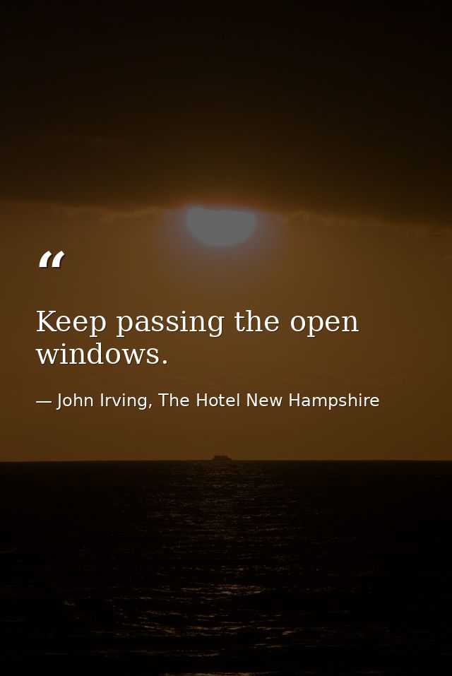 Keep passing the open windows. — John Irving, The Hotel New Hampshire