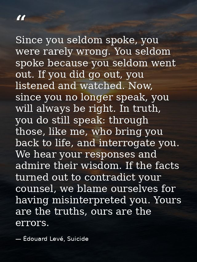 Since you seldom spoke, you were rarely wrong. You seldom spoke because you seldom went out. If you did go out, you list — Édouard Levé, Suicide