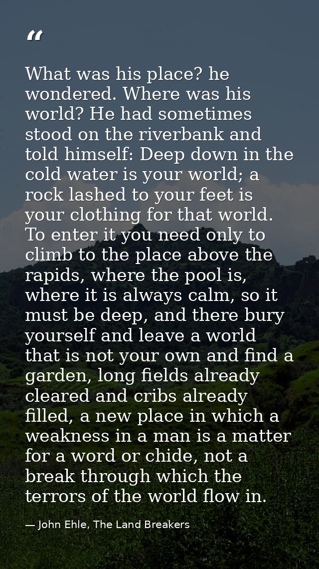 What was his place? he wondered. Where was his world? He had sometimes stood on the riverbank and told himself: Deep dow — John Ehle, The Land Breakers