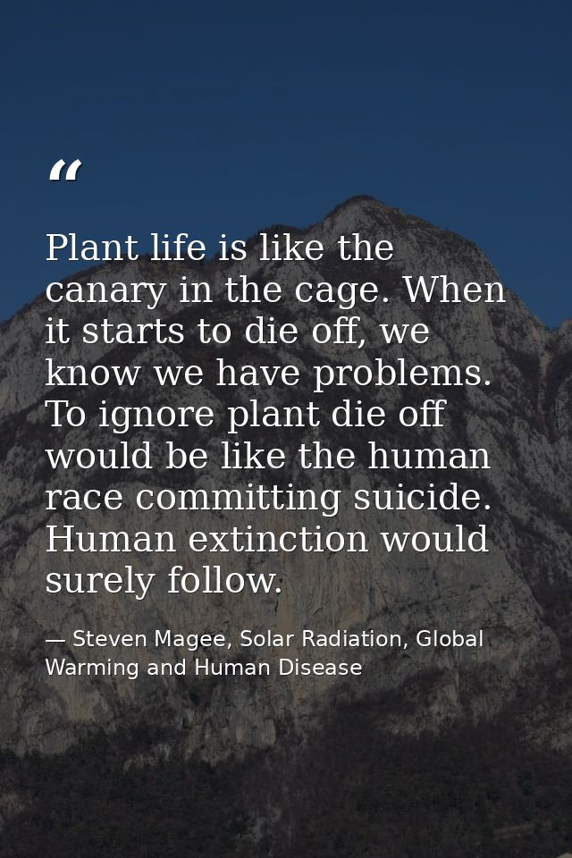 Plant life is like the canary in the cage. When it starts to die off, we know we have problems. To ignore plant die off  — Steven Magee, Solar Radiation, Global Warming and Human Disease