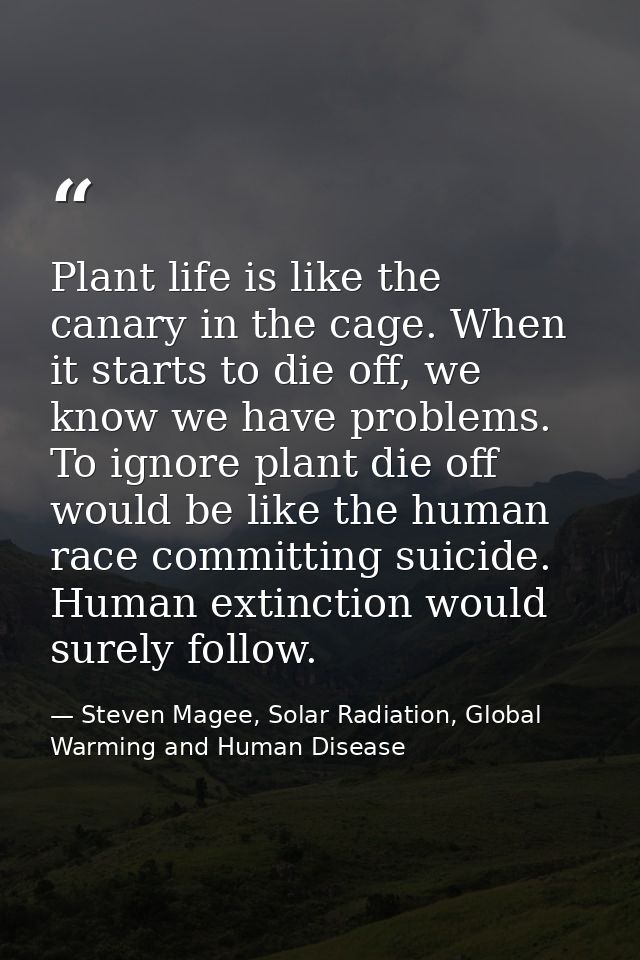 Plant life is like the canary in the cage. When it starts to die off, we know we have problems. To ignore plant die off  — Steven Magee, Solar Radiation, Global Warming and Human Disease