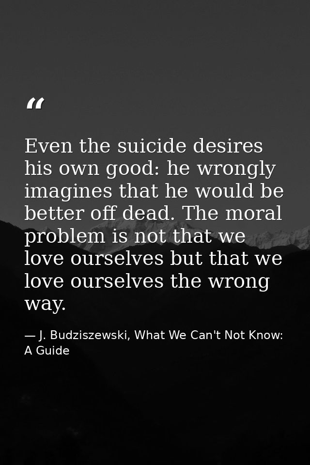 Even the suicide desires his own good: he wrongly imagines that he would be better off dead. The moral problem is not th — J. Budziszewski, What We Can't Not Know: A Guide