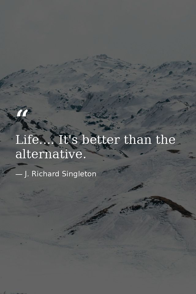 Life.... It's better than the alternative. — J. Richard Singleton