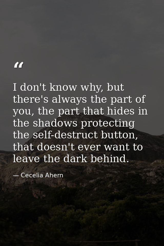 I don't know why, but there's always the part of you, the part that hides in the shadows protecting the self-destruct bu — Cecelia Ahern