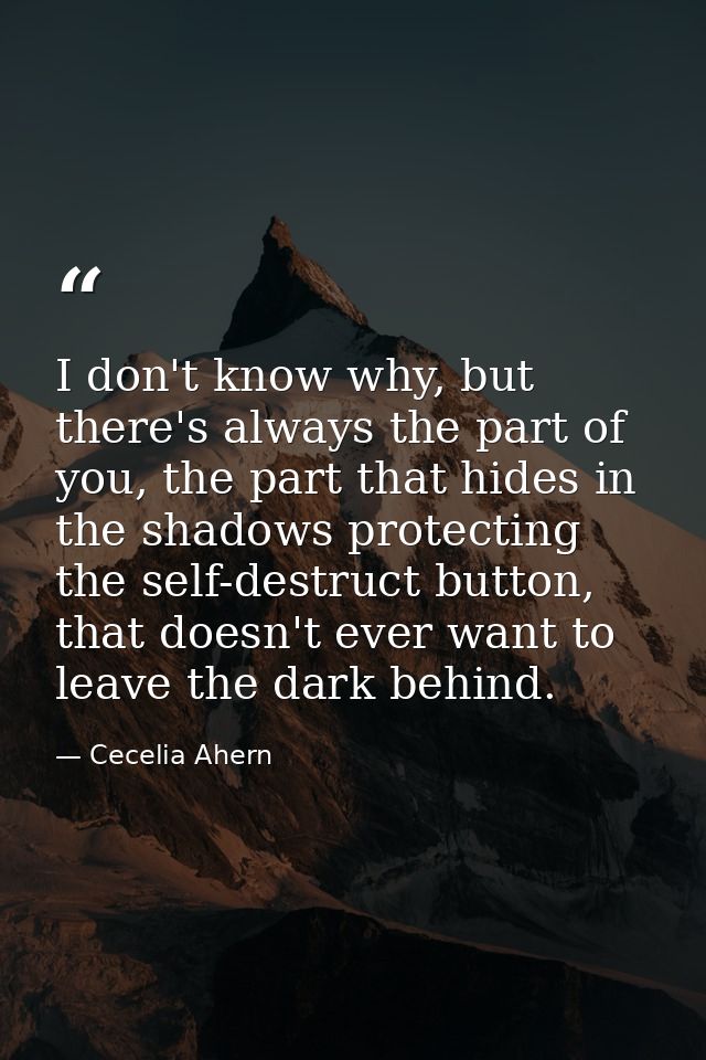 I don't know why, but there's always the part of you, the part that hides in the shadows protecting the self-destruct bu — Cecelia Ahern