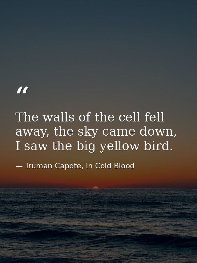 The walls of the cell fell away, the sky came down, I saw the big yellow bird. — Truman Capote, In Cold Blood