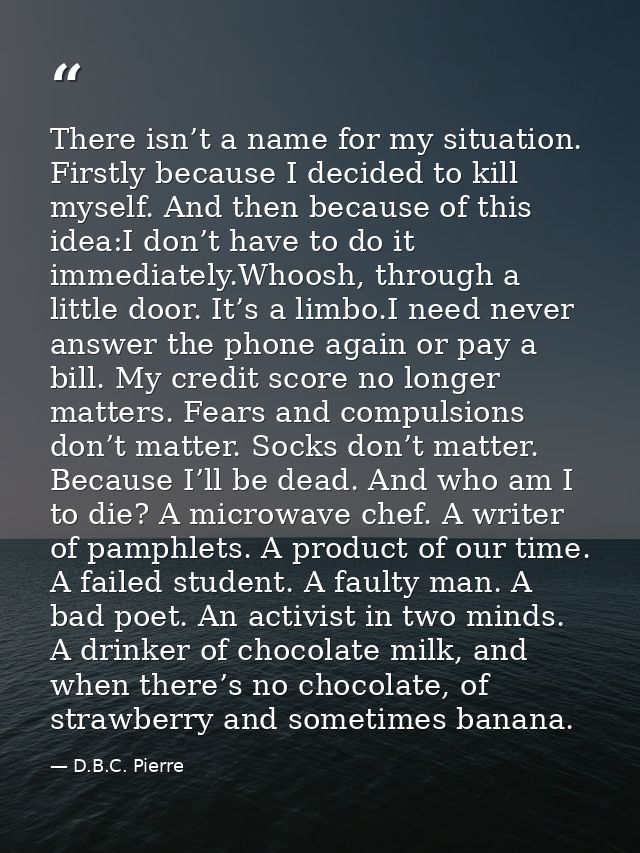 There isn’t a name for my situation. Firstly because I decided to kill myself. And then because of this idea:I don’t hav — D.B.C. Pierre