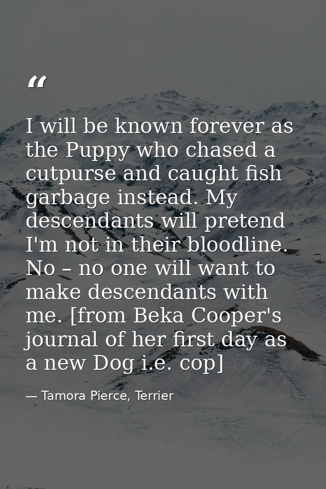 I will be known forever as the Puppy who chased a cutpurse and caught fish garbage instead. My descendants will pretend  — Tamora Pierce, Terrier