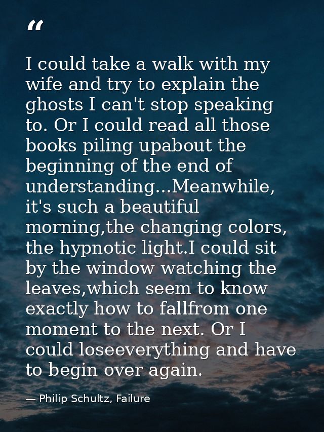 I could take a walk with my wife and try to explain the ghosts I can't stop speaking to. Or I could read all those books — Philip Schultz, Failure