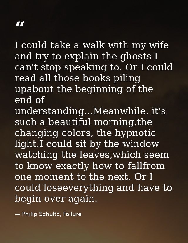 I could take a walk with my wife and try to explain the ghosts I can't stop speaking to. Or I could read all those books — Philip Schultz, Failure