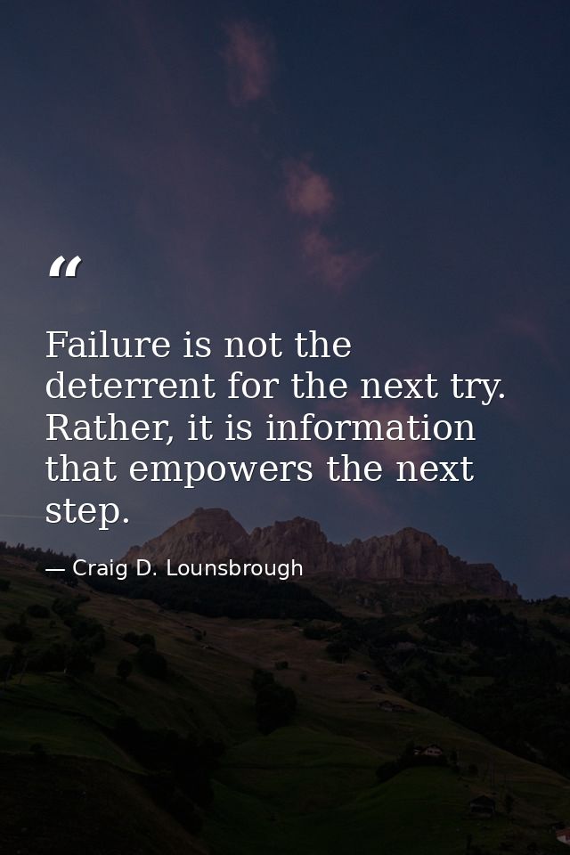 Failure is not the deterrent for the next try. Rather, it is information that empowers the next step. — Craig D. Lounsbrough