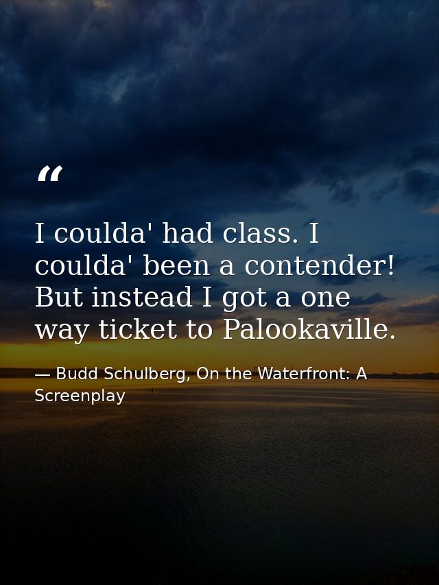 I coulda' had class. I coulda' been a contender! But instead I got a one way ticket to Palookaville. — Budd Schulberg, On the Waterfront: A Screenplay