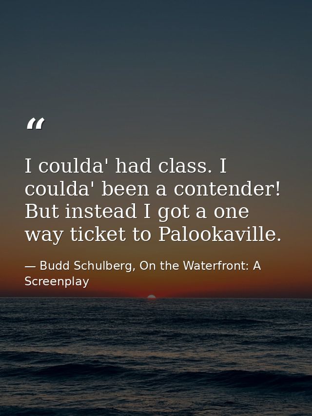 I coulda' had class. I coulda' been a contender! But instead I got a one way ticket to Palookaville. — Budd Schulberg, On the Waterfront: A Screenplay