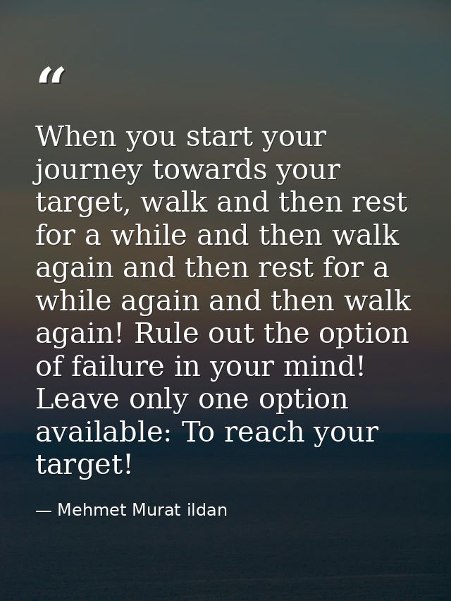 When you start your journey towards your target, walk and then rest for a while and then walk again and then rest for a  — Mehmet Murat ildan